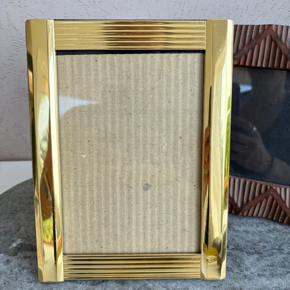 Vintage Picture Frame Set Gold Metal Wood Pier 1 Carved Textured 3 Piece Bundle